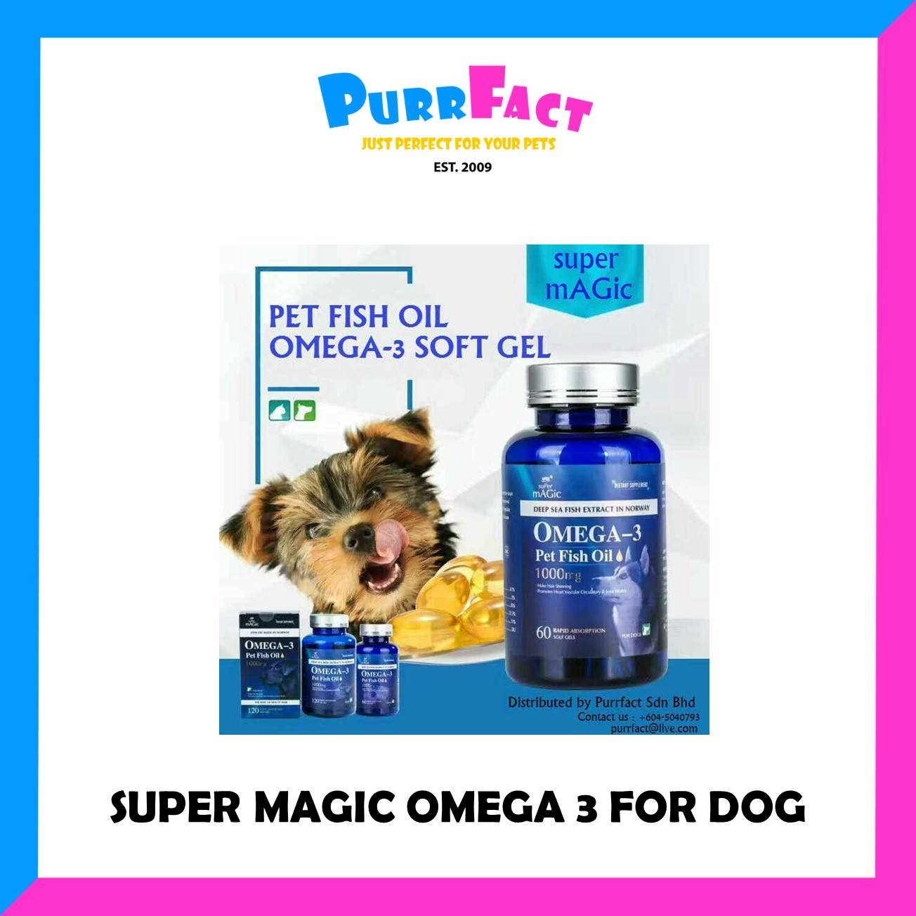 Super Magic Dog Omega 3 + Taurine Pet Fish Oil 1000mg (60tablet / Bottle)