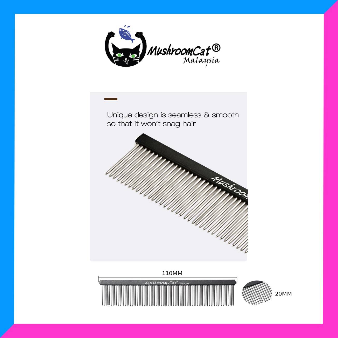 MushroomCat Pro Face & Feet Fine Comb Stainless Steel Pins
