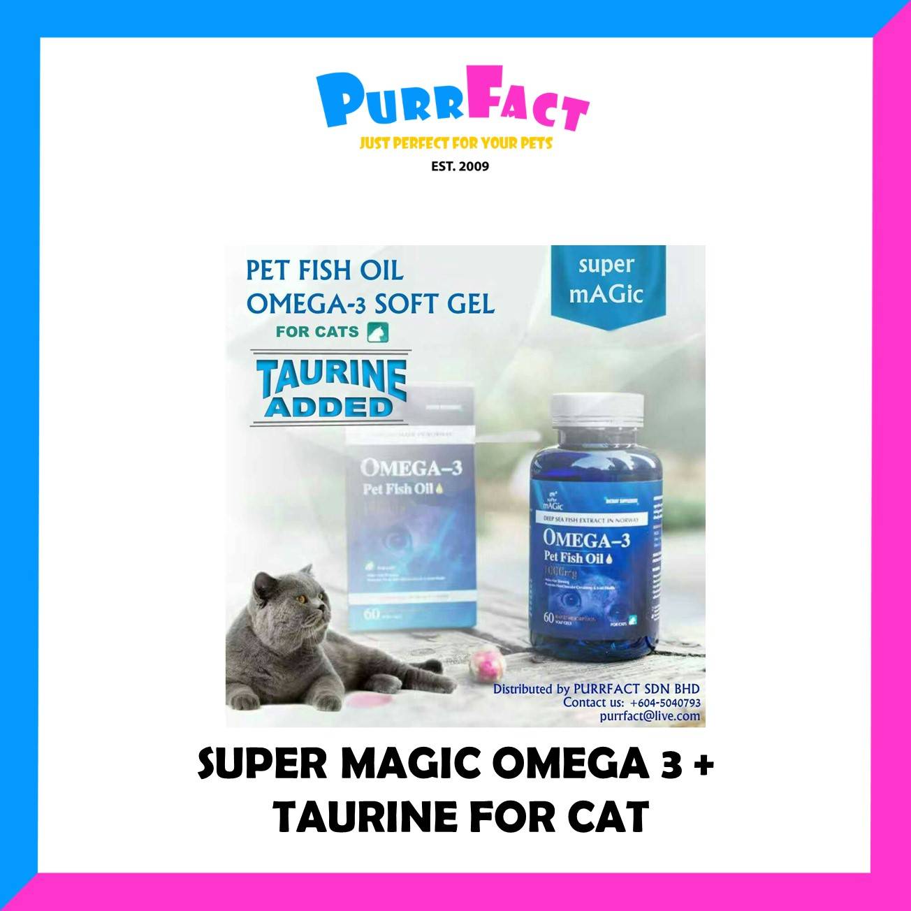 Super Magic Cat Omega 3 + Taurine Pet Fish Oil 1000mg (60tablet / Bottle)